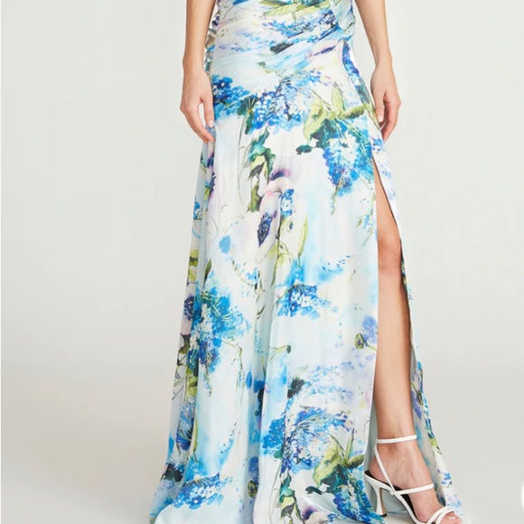 NWT Theia Couture MINA DRAPED LIQUID GOWN Satin Designer Floral Gown Sz 2 - Picture 4 of 6